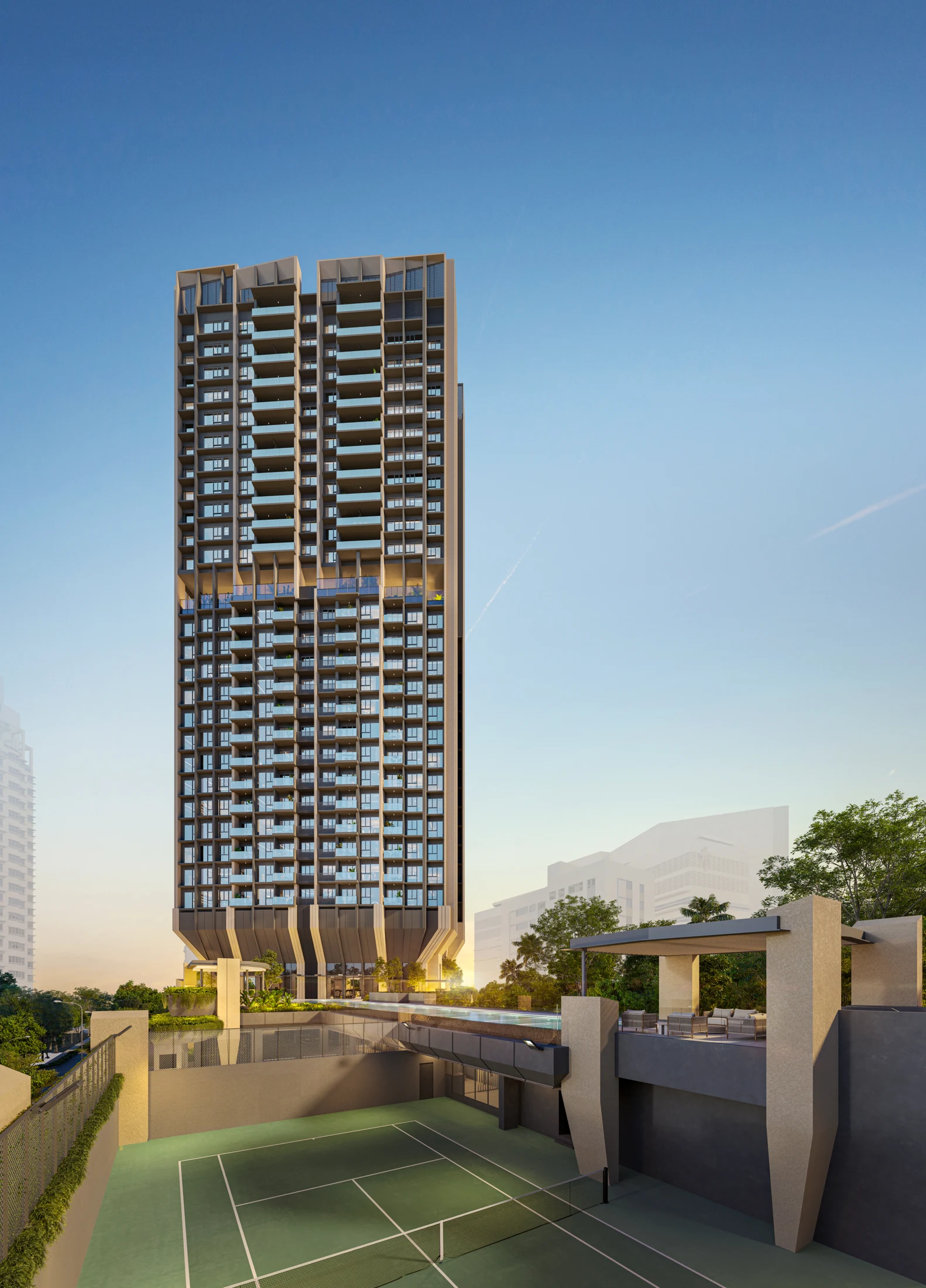 Artist’s impression of the tennis court beneath The Serra Residences